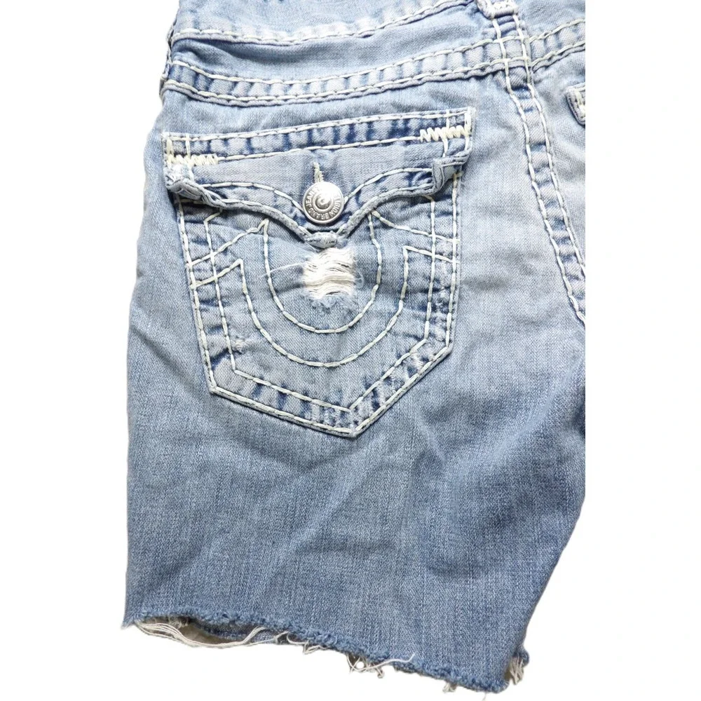 VTG Y2K True Religion Joey Super T Shorts Men 31 Distressed USA Light Wash Denim